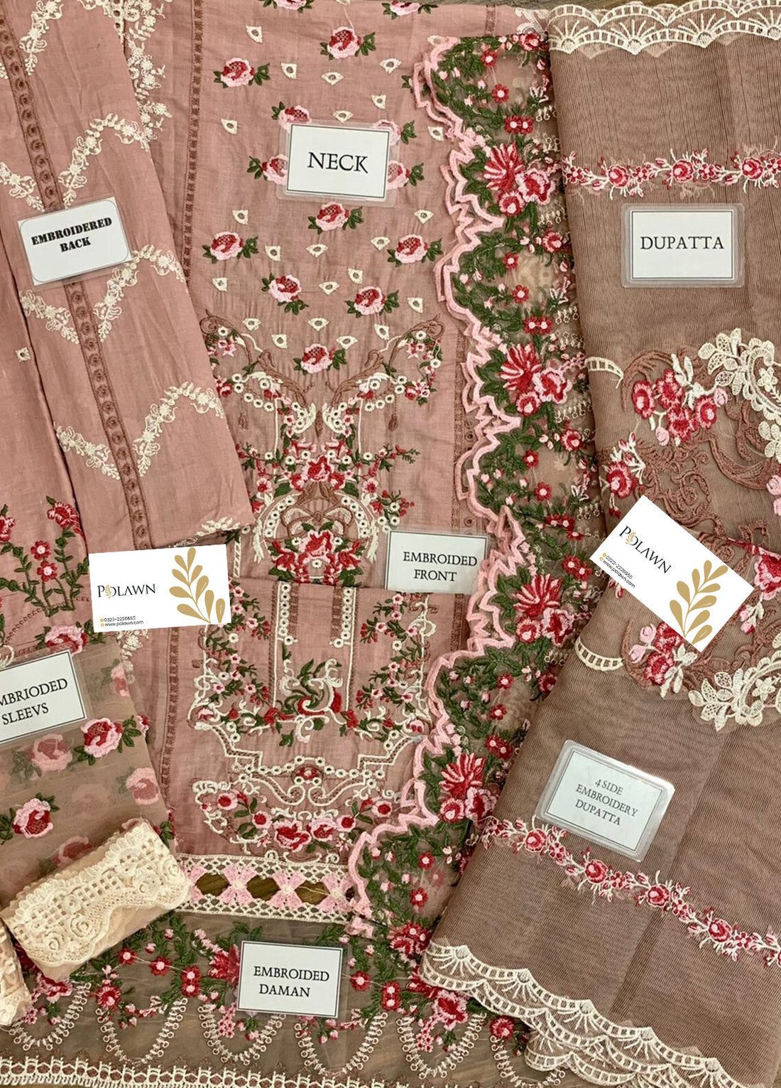 Embroidered  Lawn 3 Piece Unstitched Suit EL-D03-A-MY-PINK-22-Summer Collection