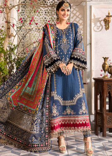 Blue Embroidered Unstitched 3 Piece Chiffon Suit MBC-BD-2407-22-Party Wear